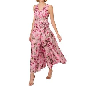 NWT Adrianna Papell printed floral pink organza wide leg jumpsuit
